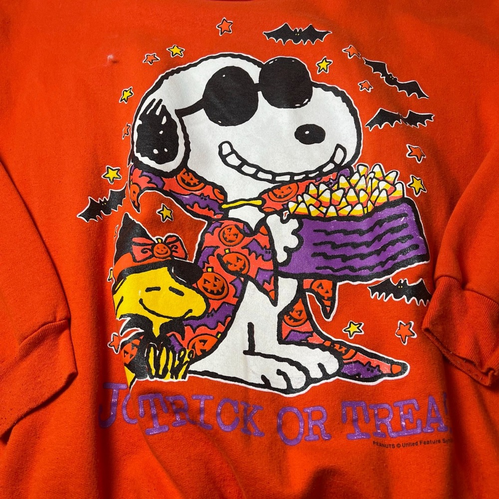 Peanuts Snoopy Sweatshirt Unisex Medium Orange Halloween Joe Cool Graphic 90s - Picture 2 of 10